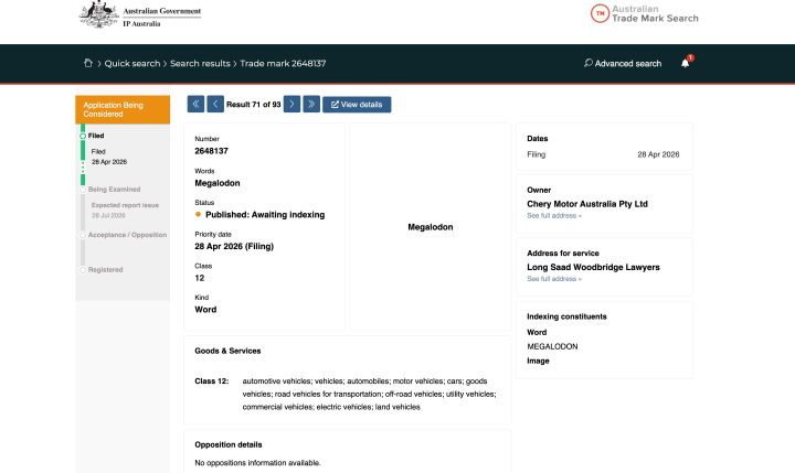 2027 Chery ute - Megalodon trademark